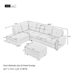 Divano componibile a 6 posti a L reversibile, 105.2, grigio, con pouf contenitore e portabicchieri, design salvaspazio in lino