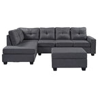 Divano componibile a 6 posti a L reversibile, 105.2, grigio, con pouf contenitore e portabicchieri, design salvaspazio in lino
