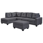 Divano componibile a 6 posti a L reversibile, 105.2, grigio, con pouf contenitore e portabicchieri, design salvaspazio in lino
