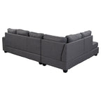 Divano componibile a 6 posti a L reversibile, 105.2, grigio, con pouf contenitore e portabicchieri, design salvaspazio in lino