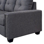 Divano componibile a 6 posti a L reversibile, 105.2, grigio, con pouf contenitore e portabicchieri, design salvaspazio in lino