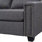 Divano componibile a 6 posti a L reversibile, 105.2, grigio, con pouf contenitore e portabicchieri, design salvaspazio in lino