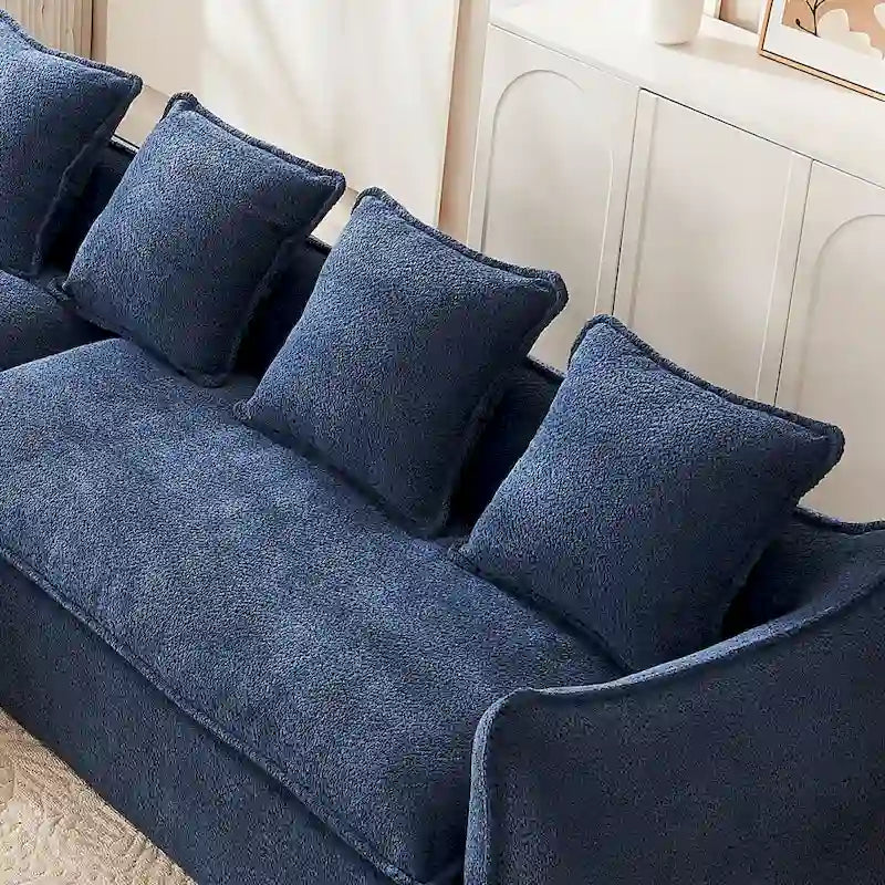 Canapé d'angle en L surdimensionné 3 places bleu 106,3 po avec méridienne, 4 coussins décoratifs et conception modulaire élégante