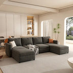 Divano sezionale modulare a U a 4 posti grigio 123 con pouf contenitori