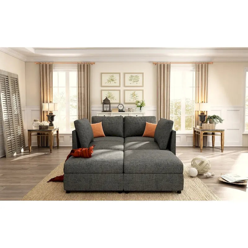 Divano sezionale modulare a U a 4 posti grigio 123 con pouf contenitori