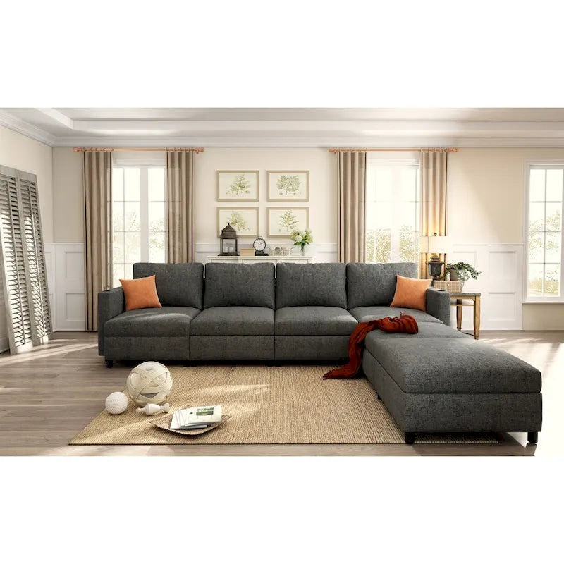 Divano sezionale modulare a U a 4 posti grigio 123 con pouf contenitori