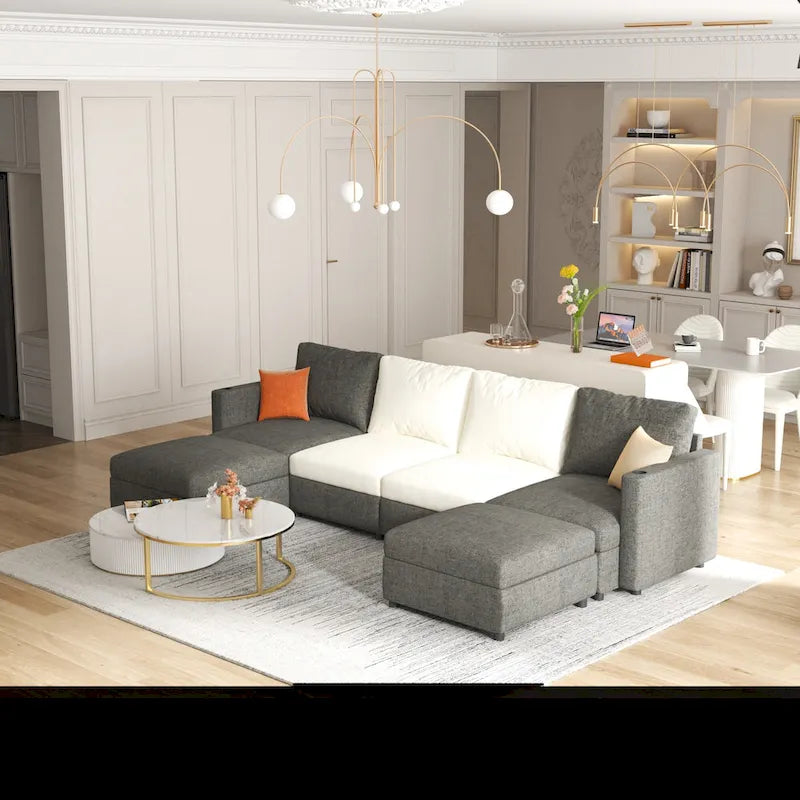Divano sezionale modulare a U a 4 posti grigio 123 con pouf contenitori