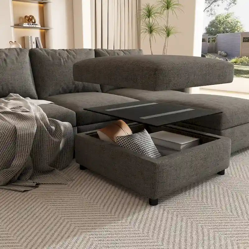 Divano sezionale modulare a U a 4 posti grigio 123 con pouf contenitori