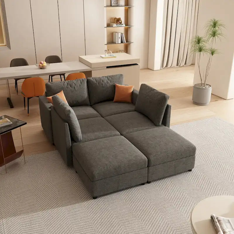 Divano sezionale modulare a U a 4 posti grigio 123 con pouf contenitori