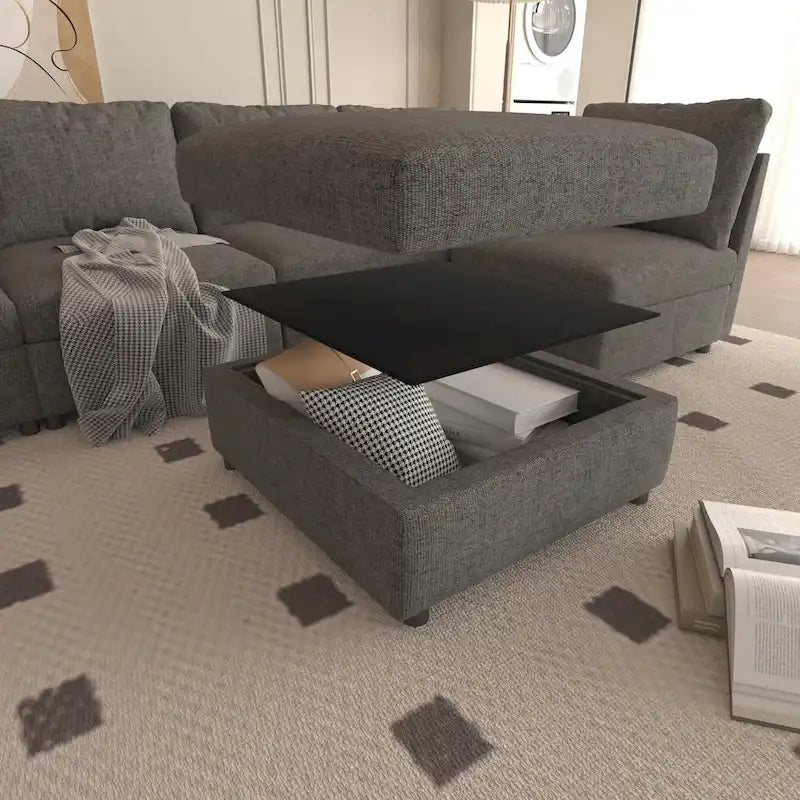 Divano sezionale modulare a U a 4 posti grigio 123 con pouf contenitori