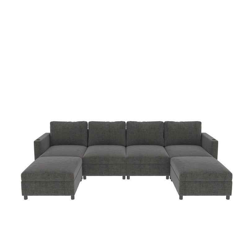 Divano sezionale modulare a U a 4 posti grigio 123 con pouf contenitori