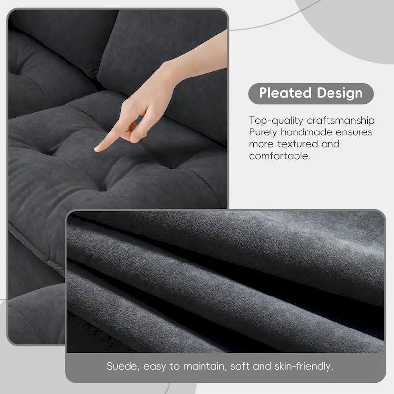 Divano angolare trasformabile a 4 posti grigio 100 con pouf rimovibile e cuscini abbinati, perfetto per il soggiorno