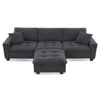 Divano angolare trasformabile a 4 posti grigio 100 con pouf rimovibile e cuscini abbinati, perfetto per il soggiorno