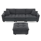 Divano angolare trasformabile a 4 posti grigio 100 con pouf rimovibile e cuscini abbinati, perfetto per il soggiorno