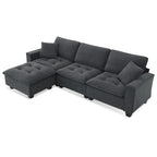 Divano angolare trasformabile a 4 posti grigio 100 con pouf rimovibile e cuscini abbinati, perfetto per il soggiorno