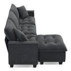 Divano angolare trasformabile a 4 posti grigio 100 con pouf rimovibile e cuscini abbinati, perfetto per il soggiorno