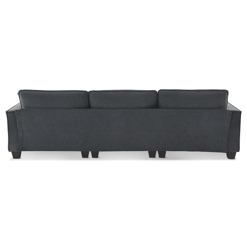 Divano angolare trasformabile a 4 posti grigio 100 con pouf rimovibile e cuscini abbinati, perfetto per il soggiorno