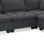 Divano angolare trasformabile a 4 posti grigio 100 con pouf rimovibile e cuscini abbinati, perfetto per il soggiorno