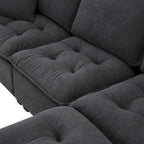 Divano angolare trasformabile a 4 posti grigio 100 con pouf rimovibile e cuscini abbinati, perfetto per il soggiorno