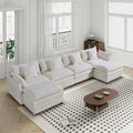 Divano sezionale a U a 6 posti bianco 142,52" con chaise longue convertibile e pouf, spazioso divano Cloud