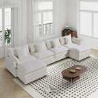Divano sezionale a U a 6 posti bianco 142,52" con chaise longue convertibile e pouf, spazioso divano Cloud