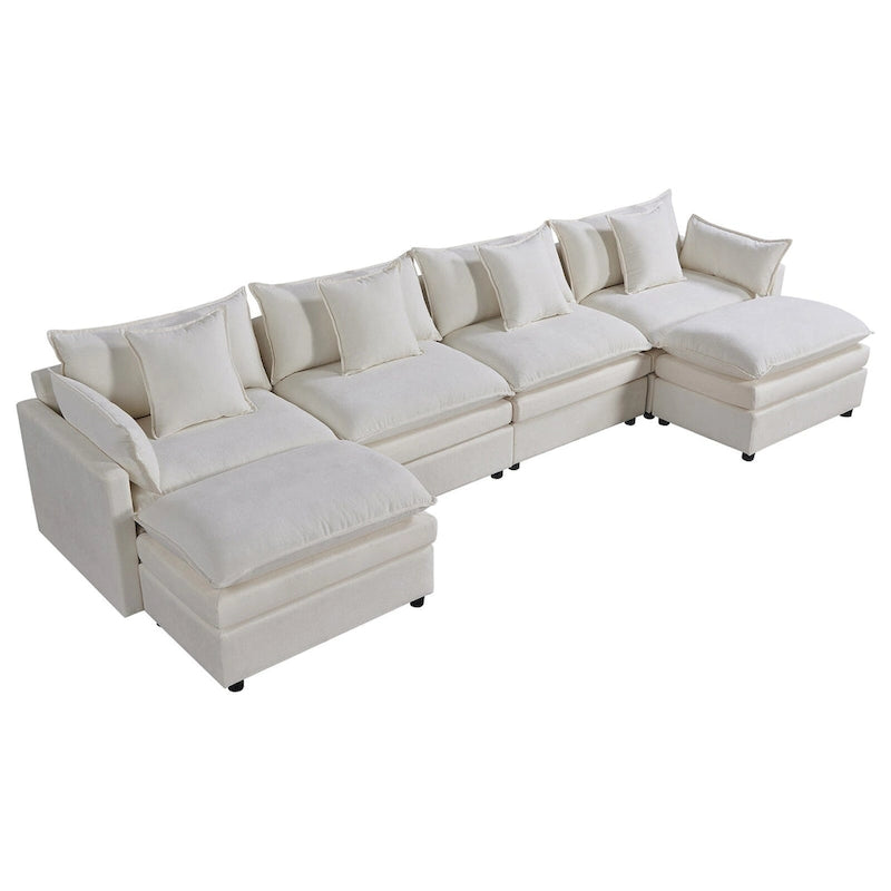 Divano sezionale a U a 6 posti bianco 142,52" con chaise longue convertibile e pouf, spazioso divano Cloud