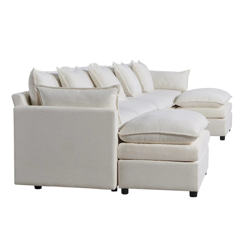 Divano sezionale a U a 6 posti bianco 142,52" con chaise longue convertibile e pouf, spazioso divano Cloud