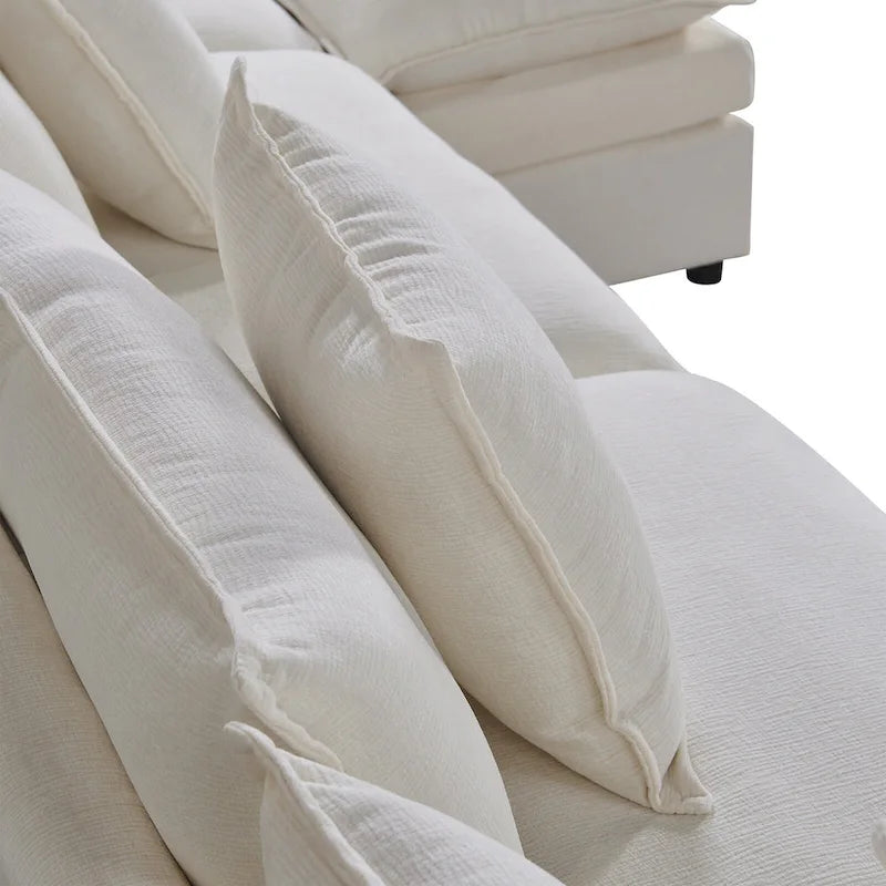 Divano sezionale a U a 6 posti bianco 142,52" con chaise longue convertibile e pouf, spazioso divano Cloud