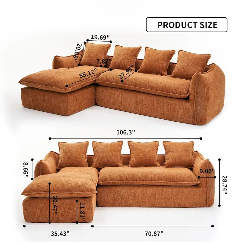 Divano a L oversize a 3 posti con chaise longue e 4 cuscini da 270 cm