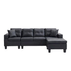 Divano componibile a L contemporaneo nero 96.06 posti con chaise longue, portabicchieri e cuscini decorativi inclusi