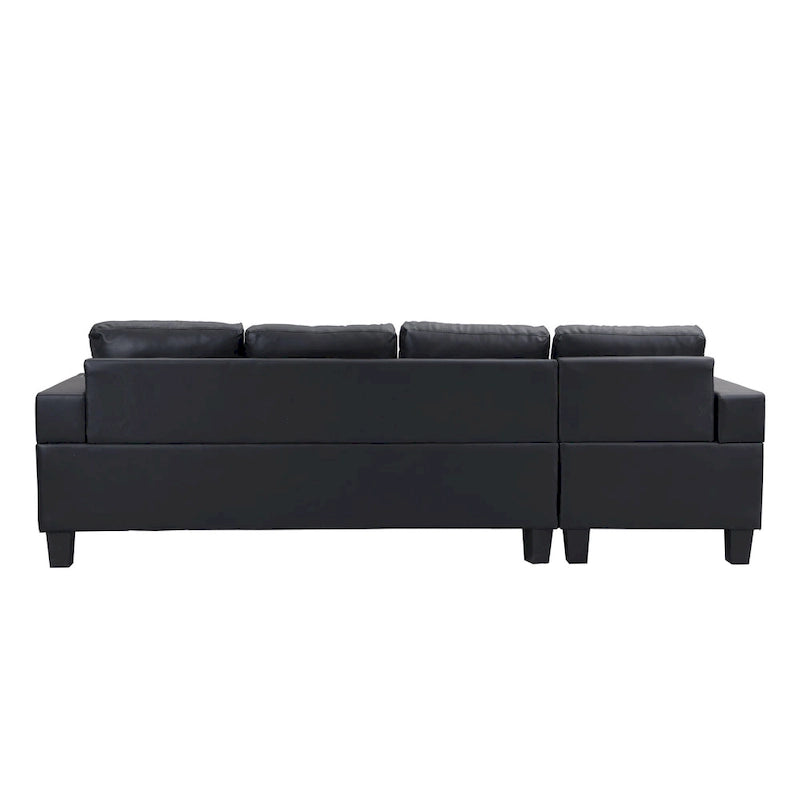 Divano componibile a L contemporaneo nero 96.06 posti con chaise longue, portabicchieri e cuscini decorativi inclusi