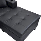 Divano componibile a L contemporaneo nero 96.06 posti con chaise longue, portabicchieri e cuscini decorativi inclusi