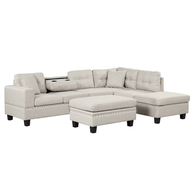 Canapé d'angle moderne 7 places avec pouf de rangement 105