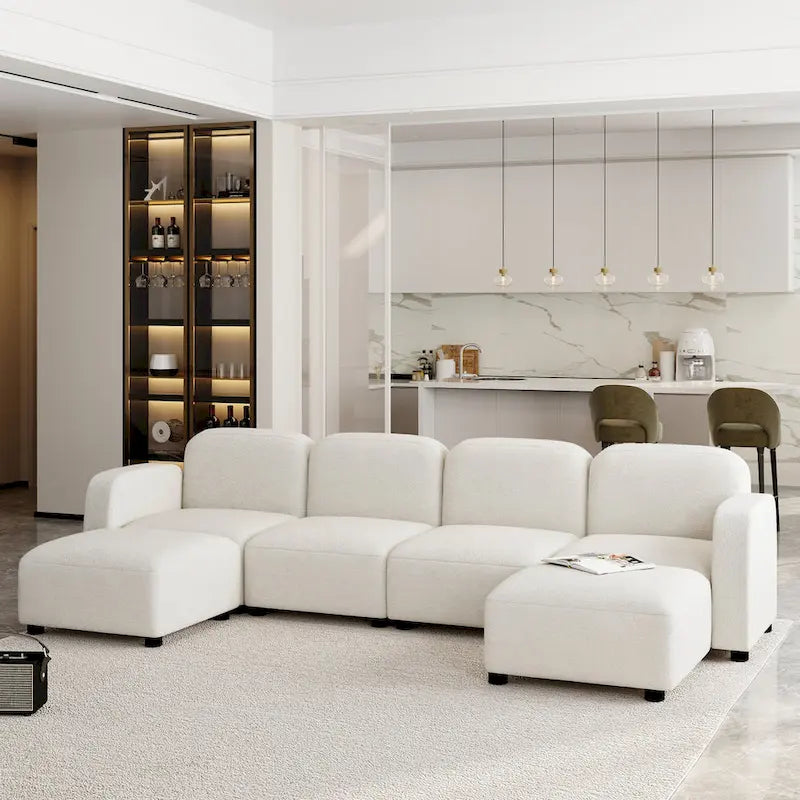 116 Modular U-Shaped Velvet 6-Seat Sectional Sofa with Two Ottomans, Reversible Design for Customizable Living Space