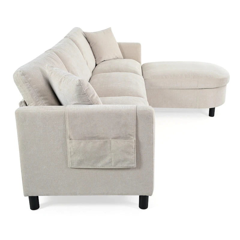 107.87 Canapé sectionnel 4 places avec coussin amovible et pouf mobile