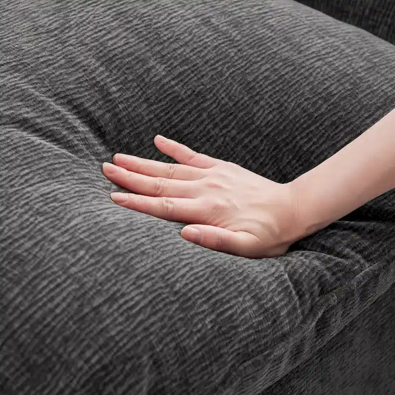Divano componibile angolare a 5 posti Black 84 in ciniglia modulare con 2 cuscini, ideale per soggiorno o appartamento