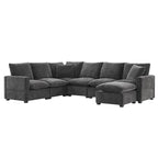 Ensemble de canapé d'angle modulaire 7 places en chenille noir 110 avec 2 oreillers et pouf pour salon ou appartement