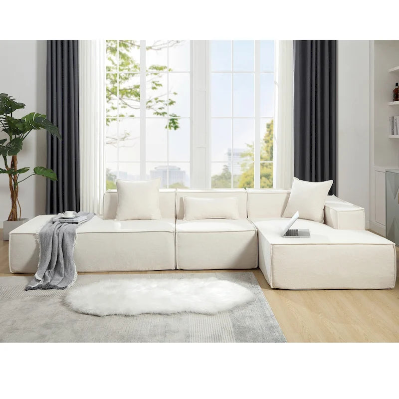 129.5 Divano componibile minimalista a L a 4 posti con chaise longue