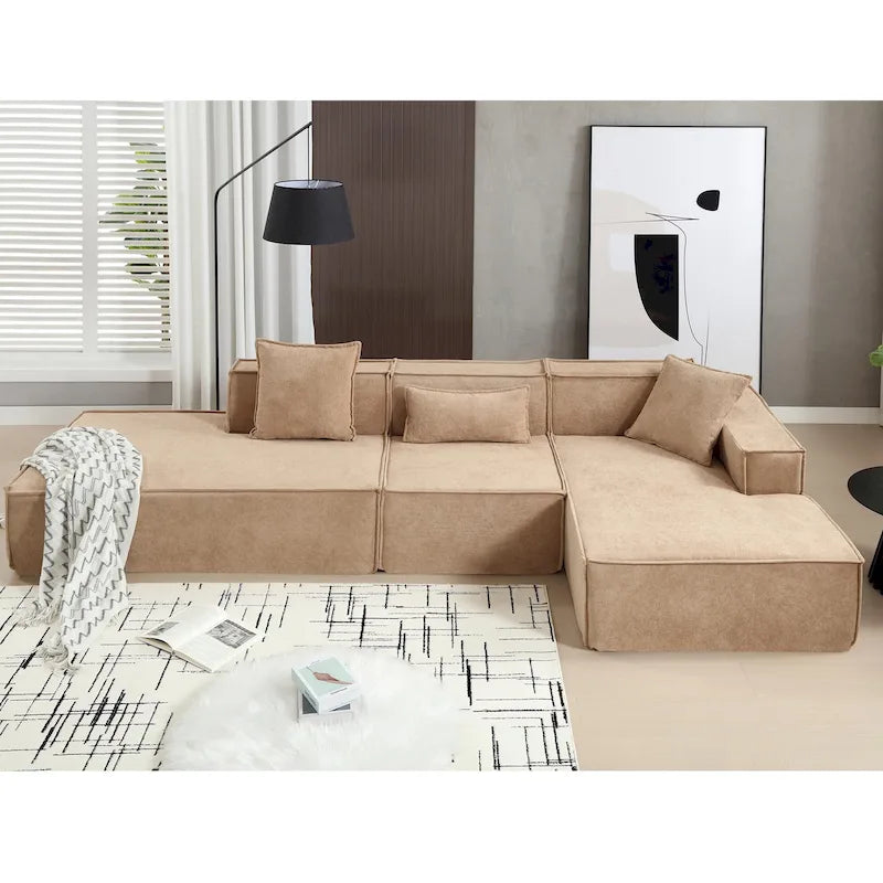 129.5 Divano componibile minimalista a L a 4 posti con chaise longue