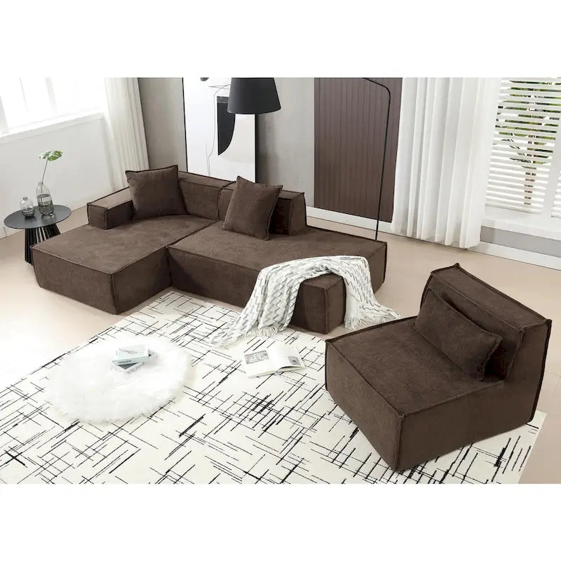 129.5 Divano componibile minimalista a L a 4 posti con chaise longue