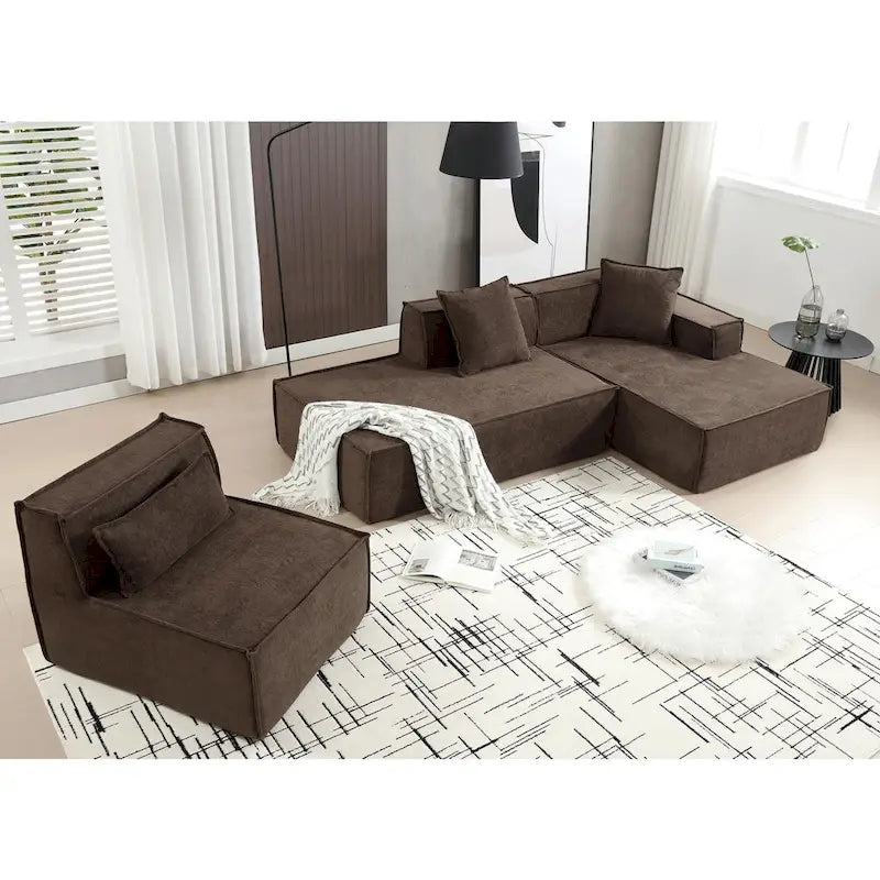 129.5 Divano componibile minimalista a L a 4 posti con chaise longue