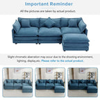 Canapé sectionnel d'angle moderne bleu 112.2 places avec pouf amovible, 5 oreillers moelleux et construction robuste