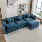 Canapé sectionnel d'angle moderne bleu 112.2 places avec pouf amovible, 5 oreillers moelleux et construction robuste