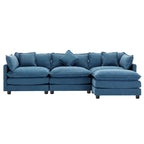 Canapé sectionnel d'angle moderne bleu 112.2 places avec pouf amovible, 5 oreillers moelleux et construction robuste