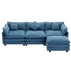 Canapé sectionnel d'angle moderne bleu 112.2 places avec pouf amovible, 5 oreillers moelleux et construction robuste