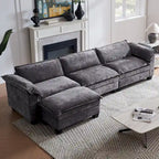 Divano modulare a L in ciniglia da 120", con pouf, convertibile in letto