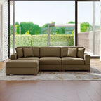 Divano Componibile in Velluto a Coste con Chaise Longue e Pouf