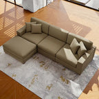 Divano Componibile in Velluto a Coste con Chaise Longue e Pouf