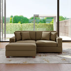 Divano Componibile in Velluto a Coste con Chaise Longue e Pouf