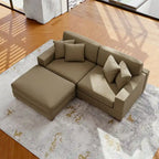 Divano Componibile in Velluto a Coste con Chaise Longue e Pouf